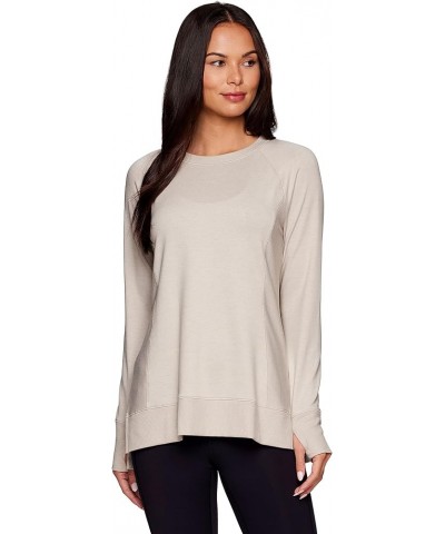 Active Women's Fashion Athleisure Long Sleeve French Terry Lightweight Pullover Sweatshirt Light Beige Heather $12.86 Activewear