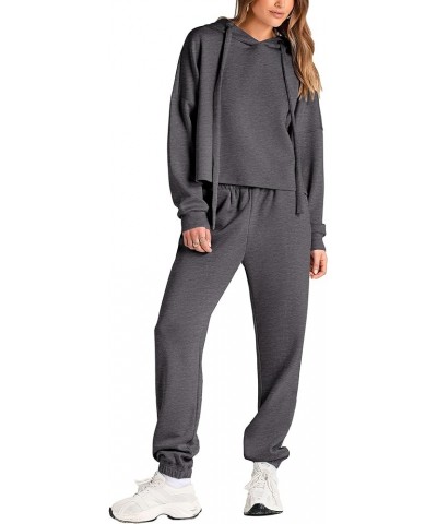 Womens Fall Two Piece Outfits Sweatsuits Set Long Sleeve Hoodies Sweatshirt Pullover Sweatpants Y2K Tracksuits Dark Grey $17....