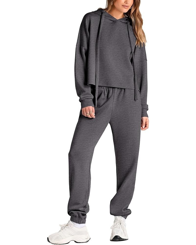 Womens Fall Two Piece Outfits Sweatsuits Set Long Sleeve Hoodies Sweatshirt Pullover Sweatpants Y2K Tracksuits Dark Grey $17....