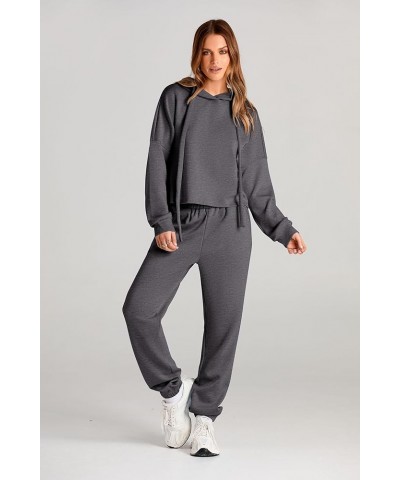 Womens Fall Two Piece Outfits Sweatsuits Set Long Sleeve Hoodies Sweatshirt Pullover Sweatpants Y2K Tracksuits Dark Grey $17....