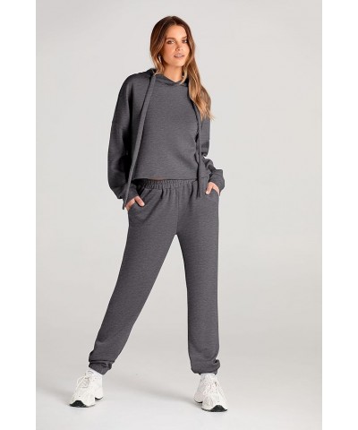 Womens Fall Two Piece Outfits Sweatsuits Set Long Sleeve Hoodies Sweatshirt Pullover Sweatpants Y2K Tracksuits Dark Grey $17....