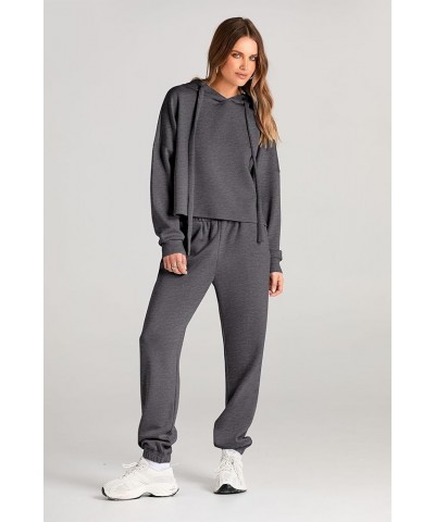 Womens Fall Two Piece Outfits Sweatsuits Set Long Sleeve Hoodies Sweatshirt Pullover Sweatpants Y2K Tracksuits Dark Grey $17....