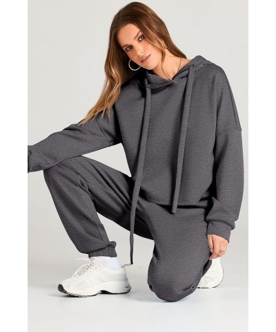 Womens Fall Two Piece Outfits Sweatsuits Set Long Sleeve Hoodies Sweatshirt Pullover Sweatpants Y2K Tracksuits Dark Grey $17....