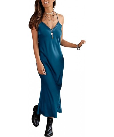 Satin Slip Maxi Dress, Teal, Summer Dresses for Women Long Length Teal $20.68 Dresses