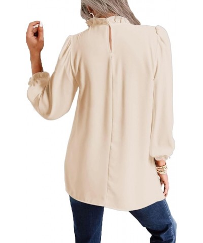 Women's Leopard Printed Ruffle Hem Long Sleeve Mock Neck Blouses Top Solid Beige $20.29 Blouses