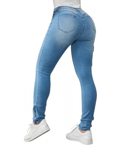 Jeans for Women Stretch Casual High Waisted Skinny Flap Pocket Shaping Jeans Mid Blue $31.89 Jeans