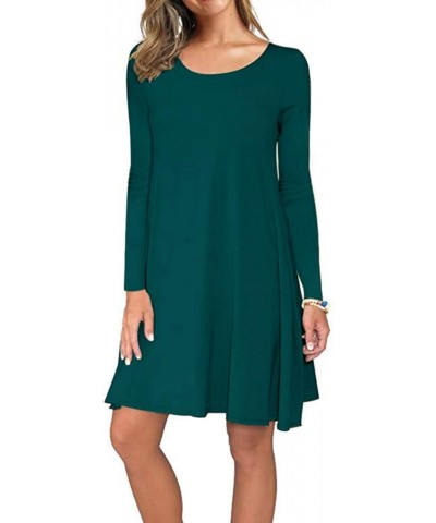 Women's Long Sleeve Pockets Casual Swing T-Shirt Dresses 03-new Dark Green $14.49 Dresses