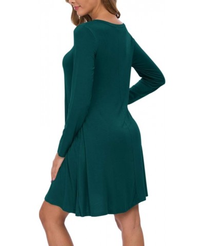 Women's Long Sleeve Pockets Casual Swing T-Shirt Dresses 03-new Dark Green $14.49 Dresses