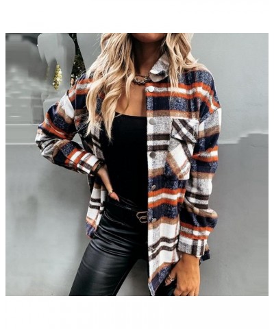 Women Plaid Shacket Jacket Casual Long Sleeve Button Down Shirt Chest Pocketed Shirts Light Weight Loose Jacket 2023 A06blue ...