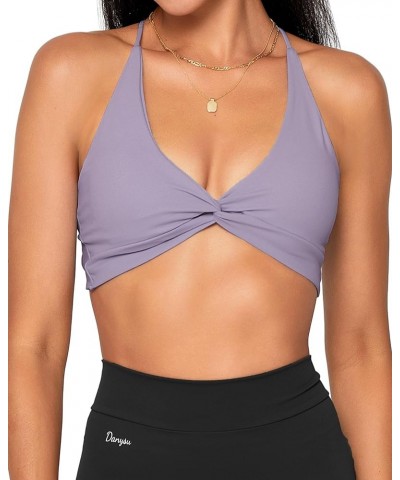 Backless Sports Bra Soft Workout Tops with Removable Padded Yoga Training Bras Strappy Going Out Top 2.twirl Front Light Lave...