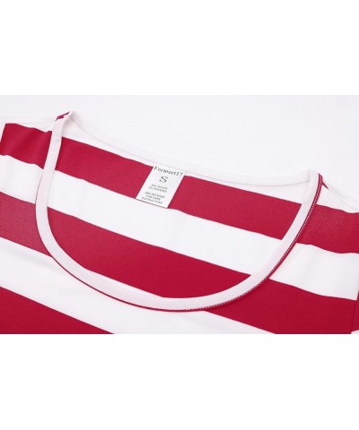 Women's Long Sleeve Striped T-Shirt Causal Scoop Neck Shirt Red/White Stripes $13.02 T-Shirts