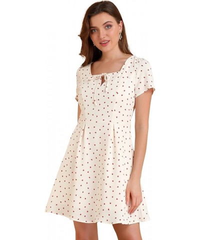 Women's Printed Casual Square Neck Short Sleeve Fit and Flare Dress White-heart $19.00 Dresses