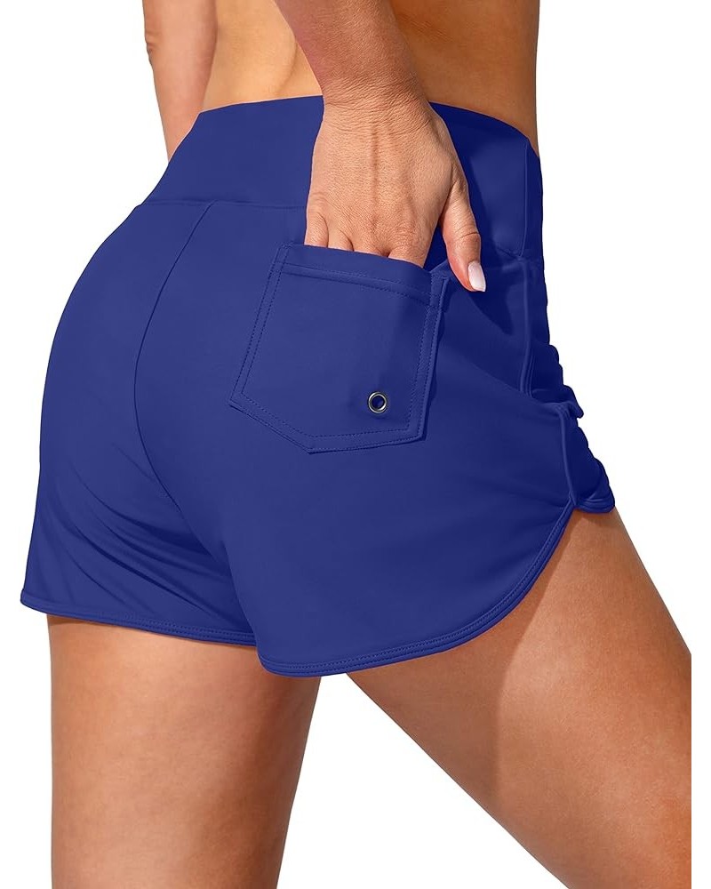 Women's Swim Shorts with Pockets High Waisted Tummy Control Board Swimsuit Bathing Shorts for Women with Liner Royal Blue $15...