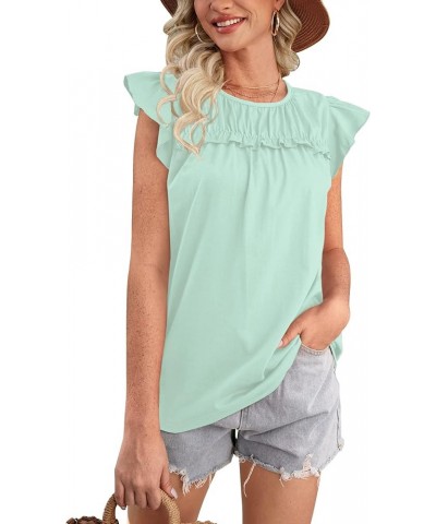 Summer Women Ruffle Sleeve Babydoll Pleated Peplum Tops Green $9.90 Blouses