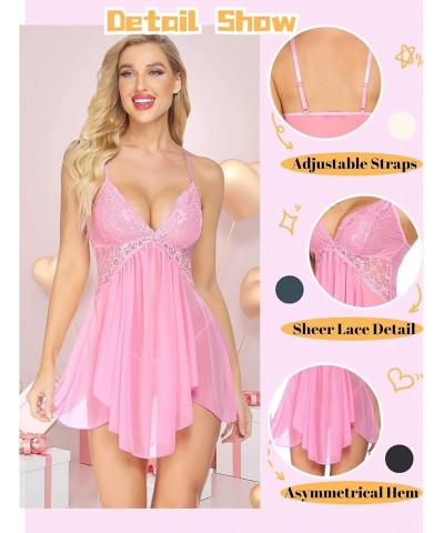 Women Lingerie Lace Babydoll V Neck Sexy Sleepwear Strap Chemise Light Pink $8.40 Lingerie