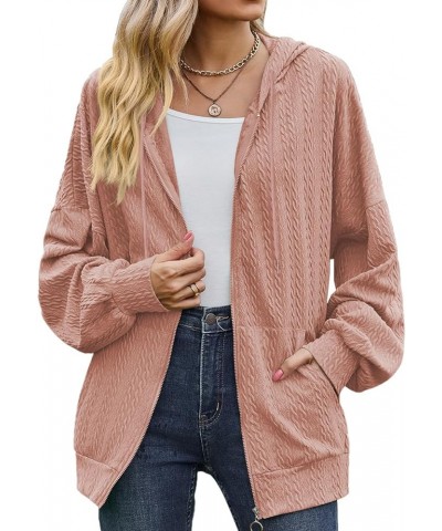 Women Long Sleeve Sweatshirts Loose Top Outfits Zip Up Hooded Sweatshirt Casual Fashion Pocket Jackets Pink $19.68 Jackets