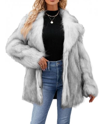 Womens Winter Suit Collar Long Sleeved Coat Fluffy Faux Fur Top Thick Loose Outerwear for Gathering Party Leisure Silver $45....