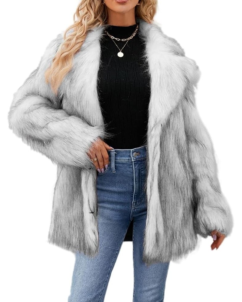 Womens Winter Suit Collar Long Sleeved Coat Fluffy Faux Fur Top Thick Loose Outerwear for Gathering Party Leisure Silver $45....