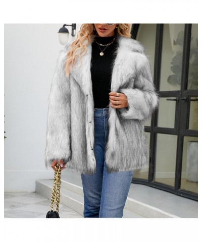 Womens Winter Suit Collar Long Sleeved Coat Fluffy Faux Fur Top Thick Loose Outerwear for Gathering Party Leisure Silver $45....