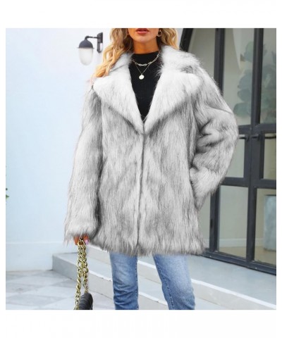 Womens Winter Suit Collar Long Sleeved Coat Fluffy Faux Fur Top Thick Loose Outerwear for Gathering Party Leisure Silver $45....