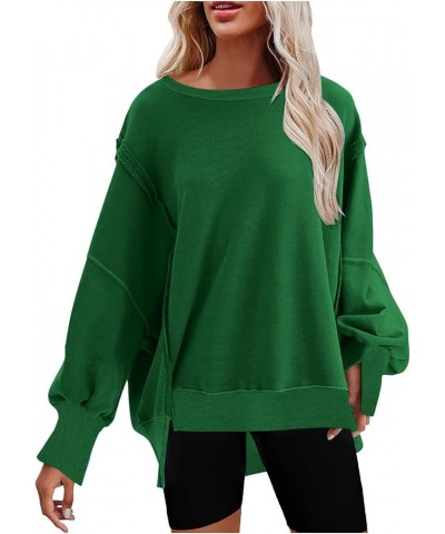 Womens Oversized Crewneck Sweatshirts Loose Fit Solid Color Corded Pullover Tops Fall Fashion Comfort Clothes G24-green $12.3...