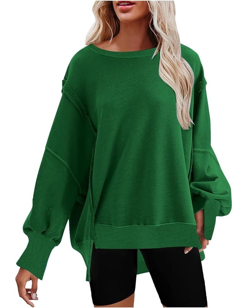 Womens Oversized Crewneck Sweatshirts Loose Fit Solid Color Corded Pullover Tops Fall Fashion Comfort Clothes G24-green $12.3...