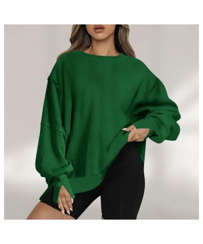 Womens Oversized Crewneck Sweatshirts Loose Fit Solid Color Corded Pullover Tops Fall Fashion Comfort Clothes G24-green $12.3...