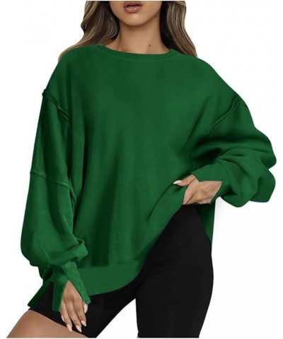 Womens Oversized Crewneck Sweatshirts Loose Fit Solid Color Corded Pullover Tops Fall Fashion Comfort Clothes G24-green $12.3...