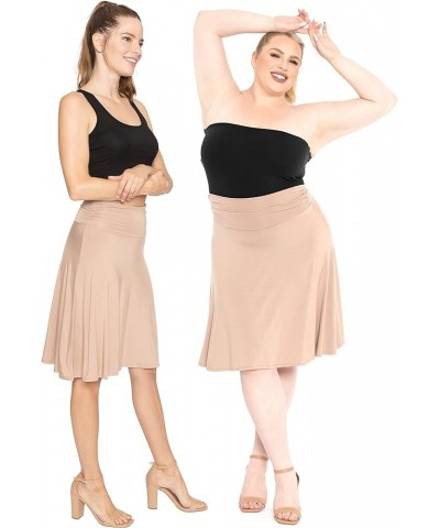 Women's and Plus Size Knee Length Ruched Waist Flowy Skirt Beige $11.96 Skirts