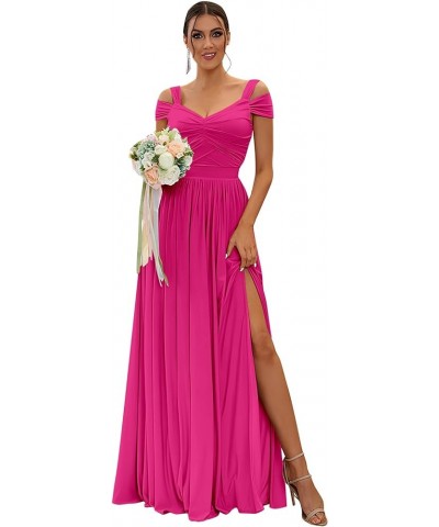 Off The Shoulder Bridesmaid Dresses Chiffon Long Formal Dress Evening Gown for Women Hot Pink $22.00 Dresses