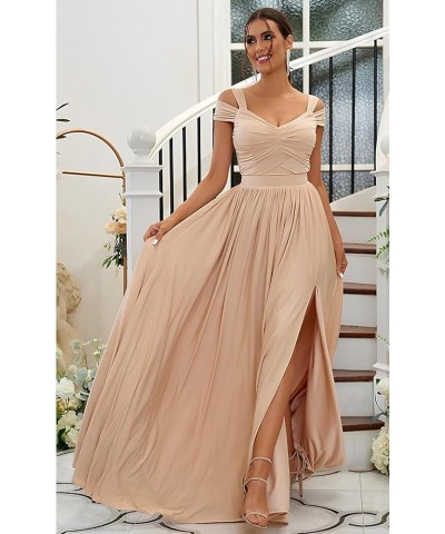 Off The Shoulder Bridesmaid Dresses Chiffon Long Formal Dress Evening Gown for Women Hot Pink $22.00 Dresses