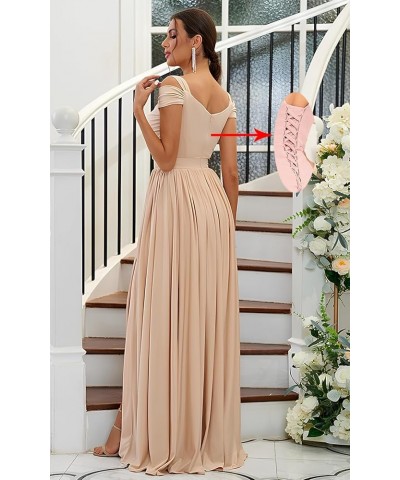 Off The Shoulder Bridesmaid Dresses Chiffon Long Formal Dress Evening Gown for Women Hot Pink $22.00 Dresses