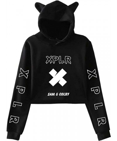 XPLR Merch Sam and Colby Hoodie Girls Cat Ear Pullover Long SLeeve Womens Hooded Sweatshirt 90s Youthful Clothes Black $10.95...