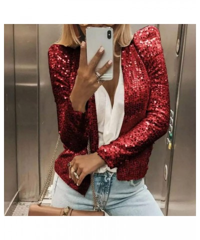 Casual Female Jacket Coat Blazer Long Sleeve Open Front Women's Open Front Lightweight Coat Outerwear Small Red $8.63 Blazers