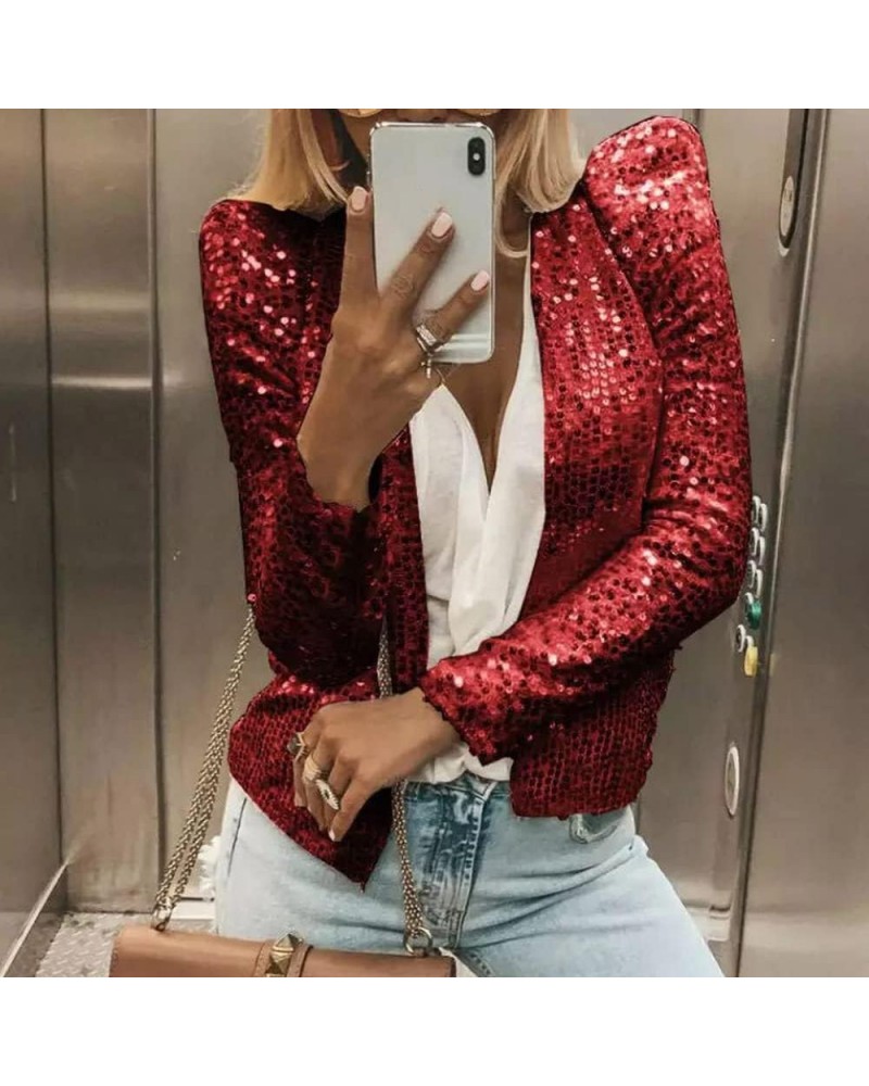 Casual Female Jacket Coat Blazer Long Sleeve Open Front Women's Open Front Lightweight Coat Outerwear Small Red $8.63 Blazers