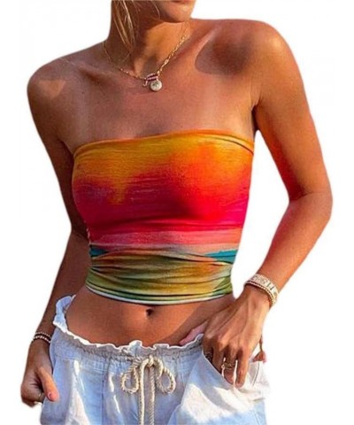 Women Y2k Tube Top Sexy Cami Tops Going Out Summer Outfits D1 Orange $10.19 Tanks