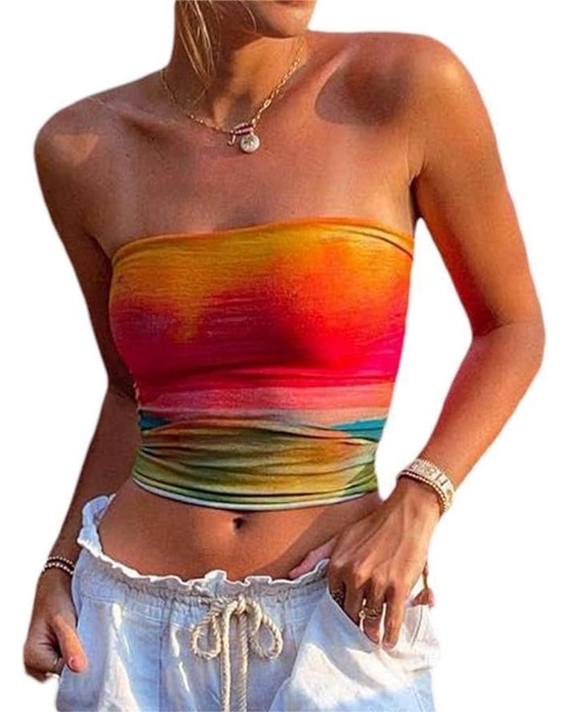 Women Y2k Tube Top Sexy Cami Tops Going Out Summer Outfits D1 Orange $10.19 Tanks