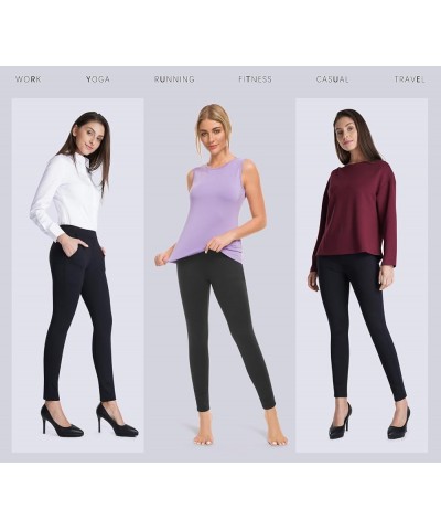 Women's Regular/Fleece Skinny Leg Work Pull on Slim Stretch Yoga Dress Pants w/Tummy Control Petite 27" Inseam Black $17.15 P...