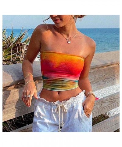 Women Y2k Tube Top Sexy Cami Tops Going Out Summer Outfits D1 Orange $10.19 Tanks