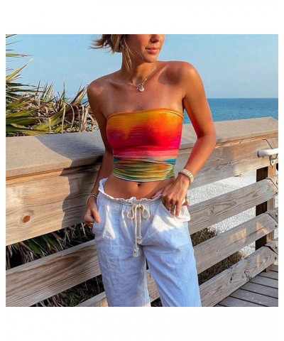 Women Y2k Tube Top Sexy Cami Tops Going Out Summer Outfits D1 Orange $10.19 Tanks