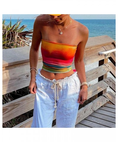 Women Y2k Tube Top Sexy Cami Tops Going Out Summer Outfits D1 Orange $10.19 Tanks