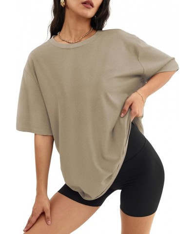 Womens Oversized T Shirts Loose Fit Crewneck Short Sleeve Tops Summer Casual Blouse Y2K 2024 Basic Tee Khaki $10.39 T-Shirts