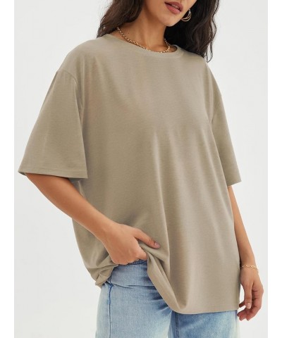 Womens Oversized T Shirts Loose Fit Crewneck Short Sleeve Tops Summer Casual Blouse Y2K 2024 Basic Tee Khaki $10.39 T-Shirts