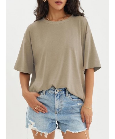 Womens Oversized T Shirts Loose Fit Crewneck Short Sleeve Tops Summer Casual Blouse Y2K 2024 Basic Tee Khaki $10.39 T-Shirts