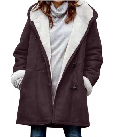 Plus Size Winter Coats For Women Warm Sherpa Fleece Lined Jackets Comfy Hooded Parka Faux Suede Pea Coat Outerwear 05-brown $...