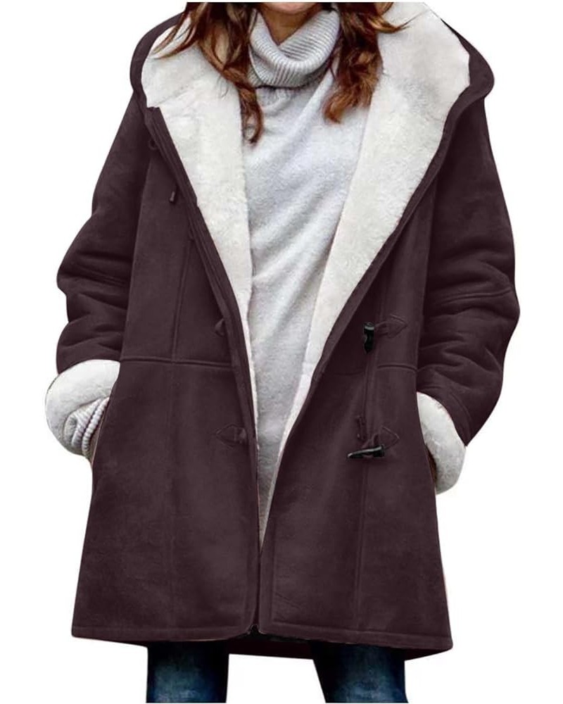 Plus Size Winter Coats For Women Warm Sherpa Fleece Lined Jackets Comfy Hooded Parka Faux Suede Pea Coat Outerwear 05-brown $...