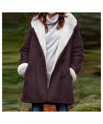 Plus Size Winter Coats For Women Warm Sherpa Fleece Lined Jackets Comfy Hooded Parka Faux Suede Pea Coat Outerwear 05-brown $...