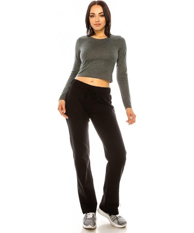 Women's Crop T Shirt - Long Sleeve Crewneck Cropped Stretch Casual Solid Yoga Active Workout Tee Tshirt Charcoal $9.51 Tops