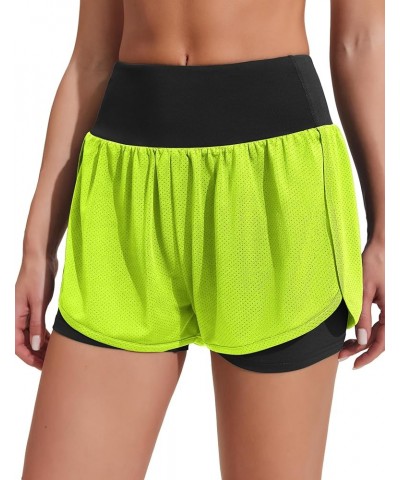 Running Workout Shorts Womens 2 in 1 Athletic Gym Short High Waisted with Pockets Neon Green $9.00 Activewear