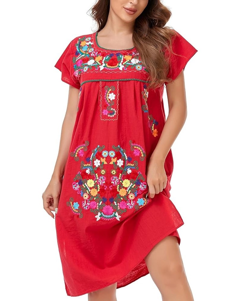 Women Mexican Embroidered Long Dress Ruffle Collar Maxi Boho Floral Summer Short Sleeve 627r $20.82 Dresses